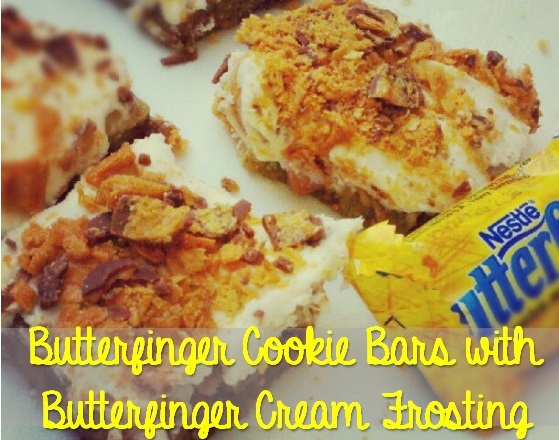 butterfinger cookie bars and butterfinger cream frosting