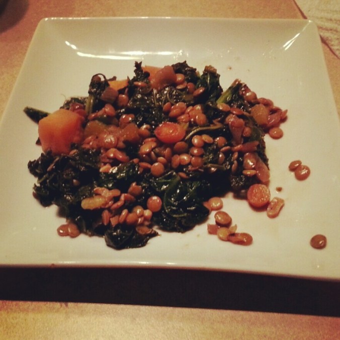 Spicy Kale with Lentils and Sweet Potato