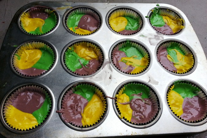 mardi gras cupcakes fat tuesday cupcakes batter in the tins