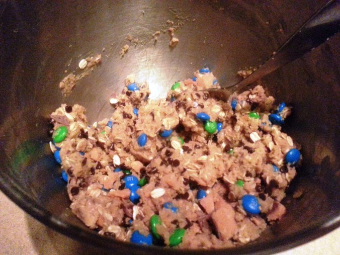 M&M Butterfinger Monster cookies for donate Life Blue and Green Day