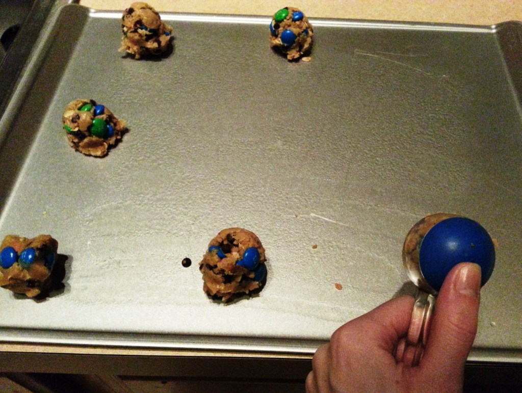 M&M Butterfinger Monster cookies for donate Life Blue and Green Day