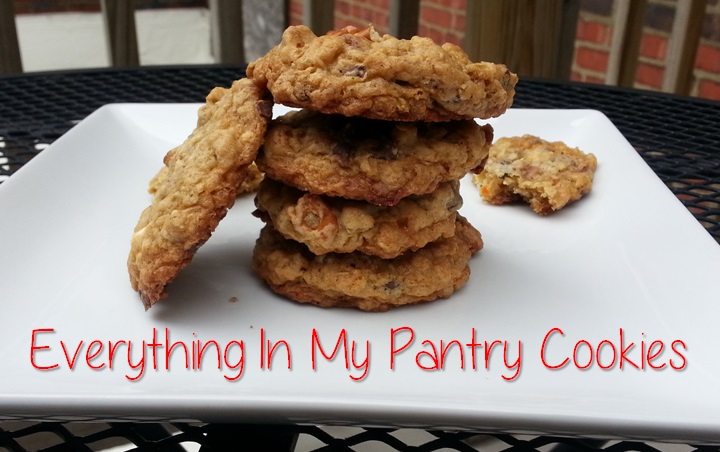 everything in my pantry cookies -cookies with white chocolate, chocolate, pretzels, rice krispies and more