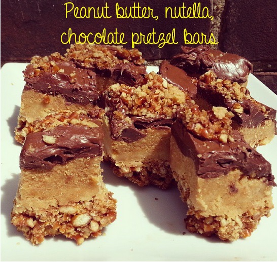 Peanut butter, nutella, chocolate pretzel bars
