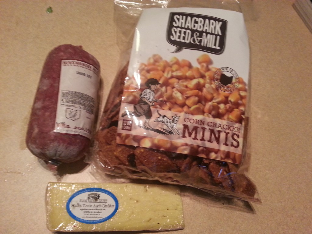 closeup of B's favorites - the cheese, corn chips ("crackers") and ground beef
