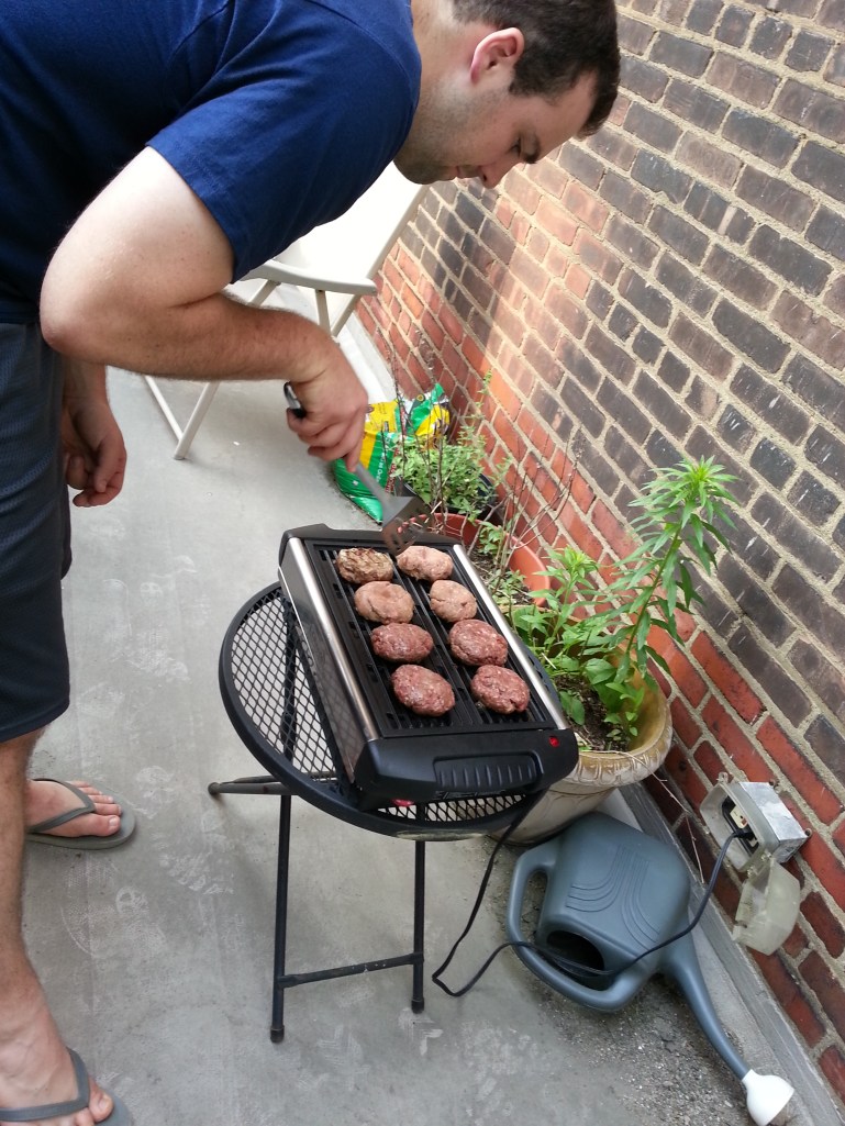 B cooked us dinner on the patio. I will be eating turkey burgers for a few more days this week.