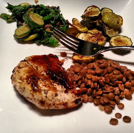 Chicken, zucchini, swiss chard and lentils 