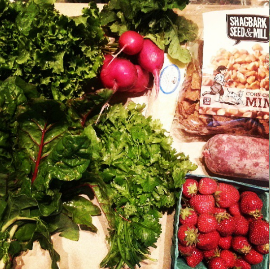 check it out! More strawberries, plus lettuce, RADISHES, cilantro and some more yum yums