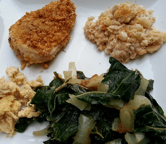oven fried chicken white beans collard greens