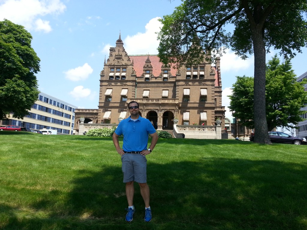 B in front of the Pabst Mansion