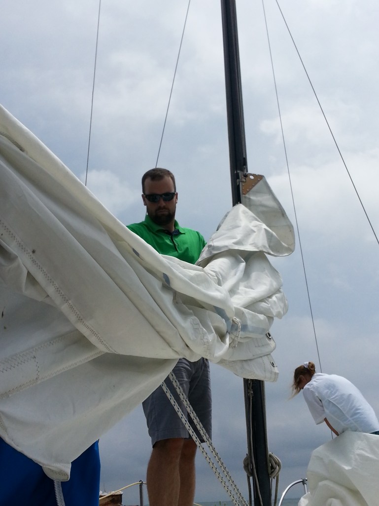 B then got a quick sailing lesson! Sadly (for the boat) there wasn't too much wind.