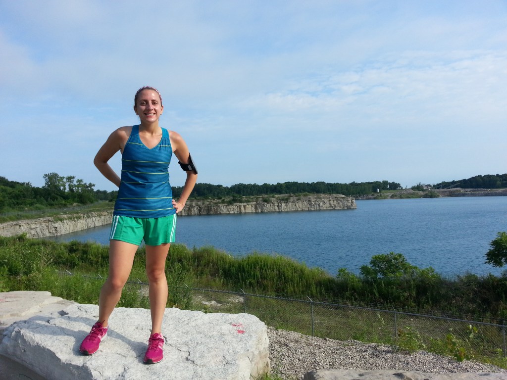 Of course I made B take a picture of me during the run. It seems to me that I wear that shirt running a lot. That's me in front of one of the many the Kelleys Island quarries.