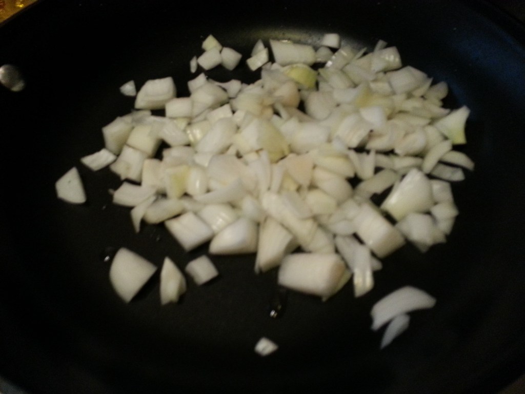 Dice the onions and sautee with garlic.