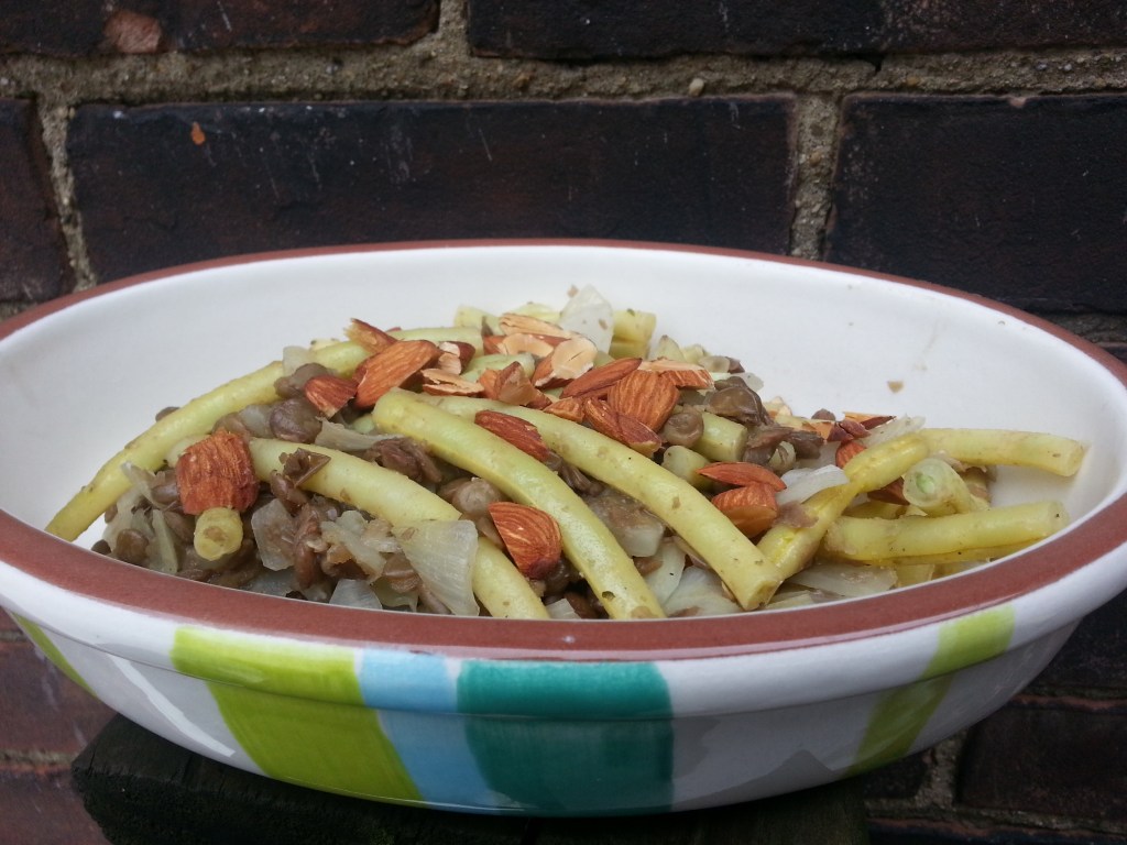 Summer Yellow Beans with Onions, Lentils and Toasted Almonds {I Crashed The Web}