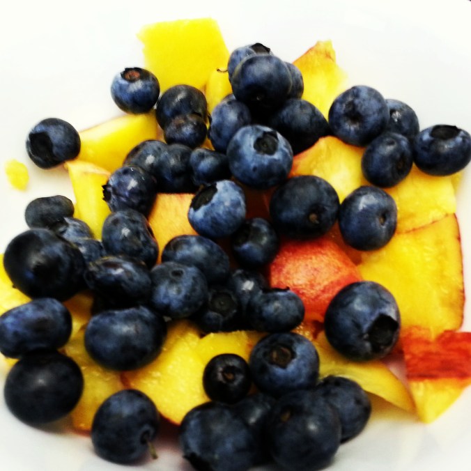 Perfect snack - blueberries and peaches!