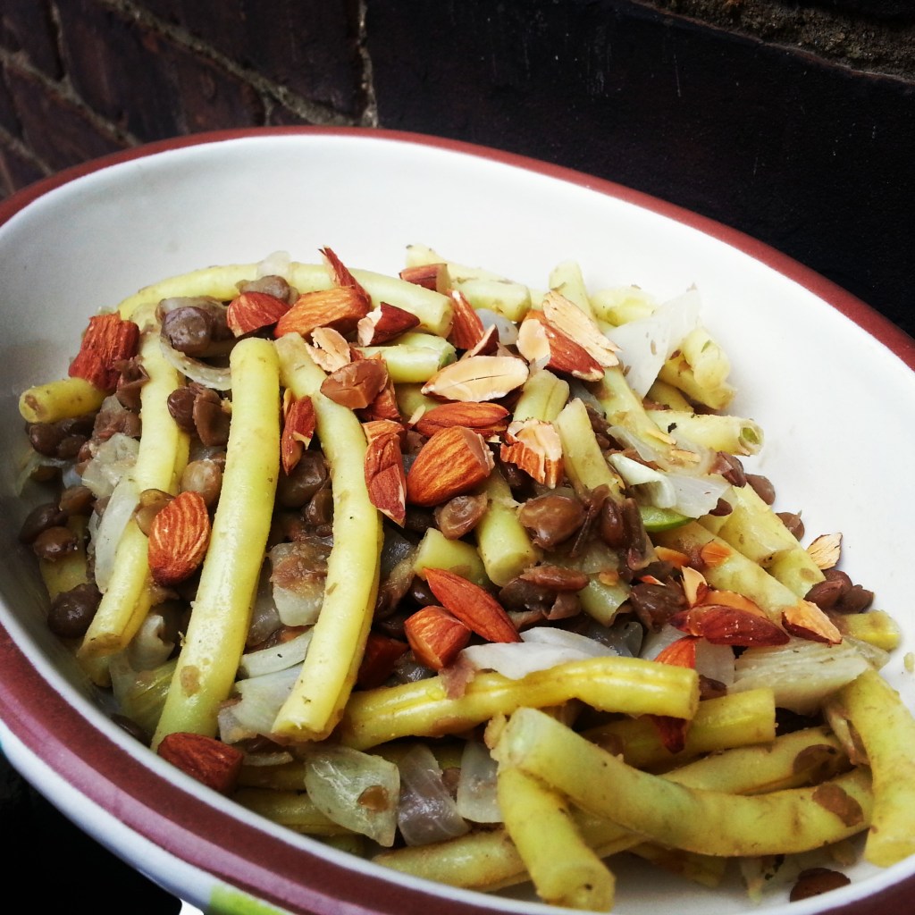 Summer Yellow Beans with Onions, Lentils and Toasted Almonds {I Crashed The Web}