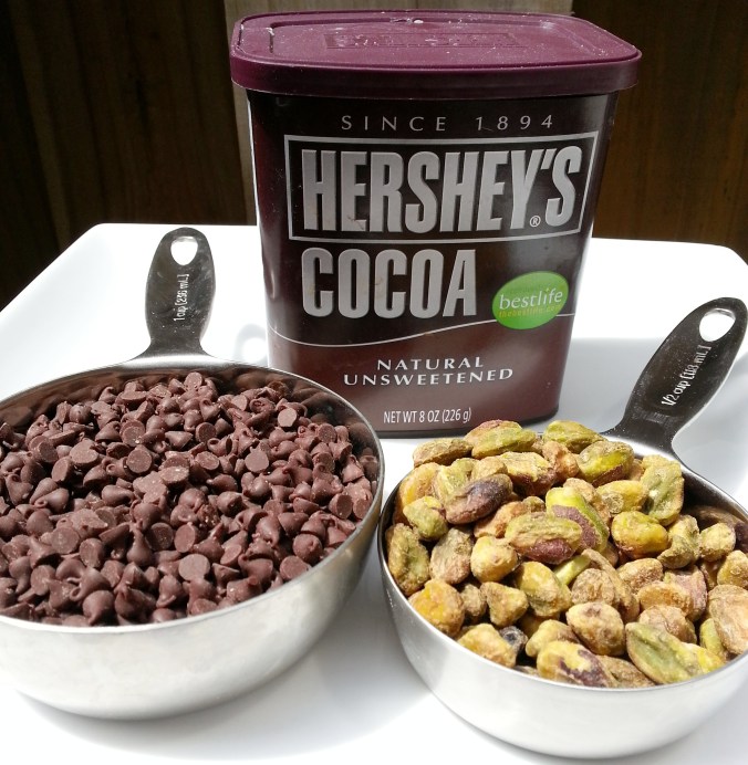 Maybe these should be called "double chocolate pistachio biscotti" because of the mini chips AND cocoa?