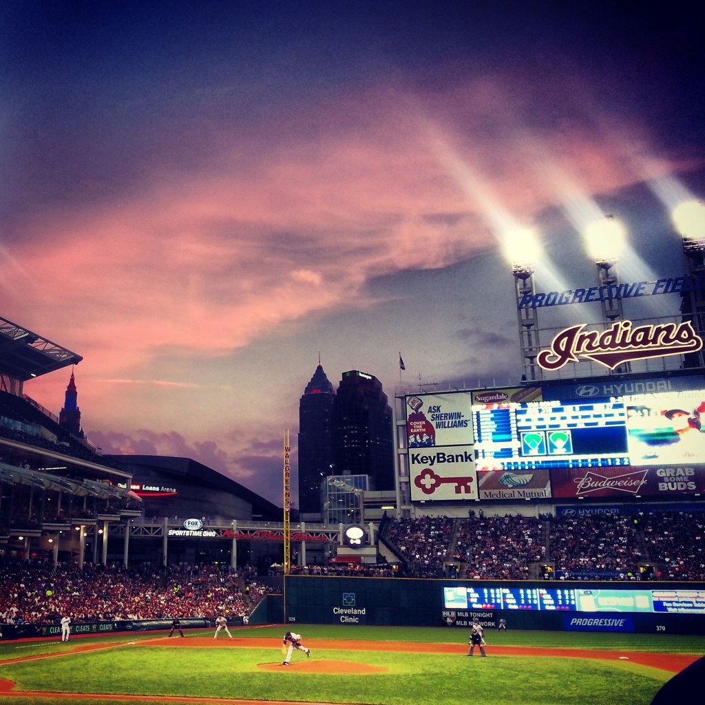 B and I enjoyed an Indians game. fourth row seats ... but caught a loss. But a gorgeous night!