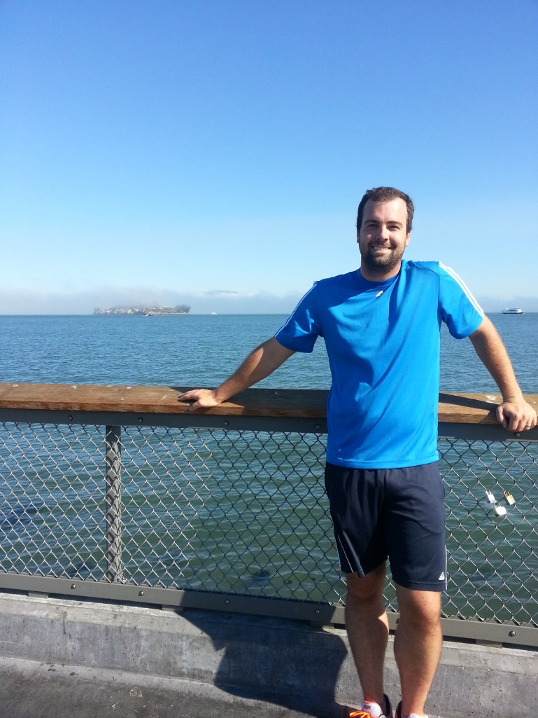 Mid-run shot of B in front of Alcatrz