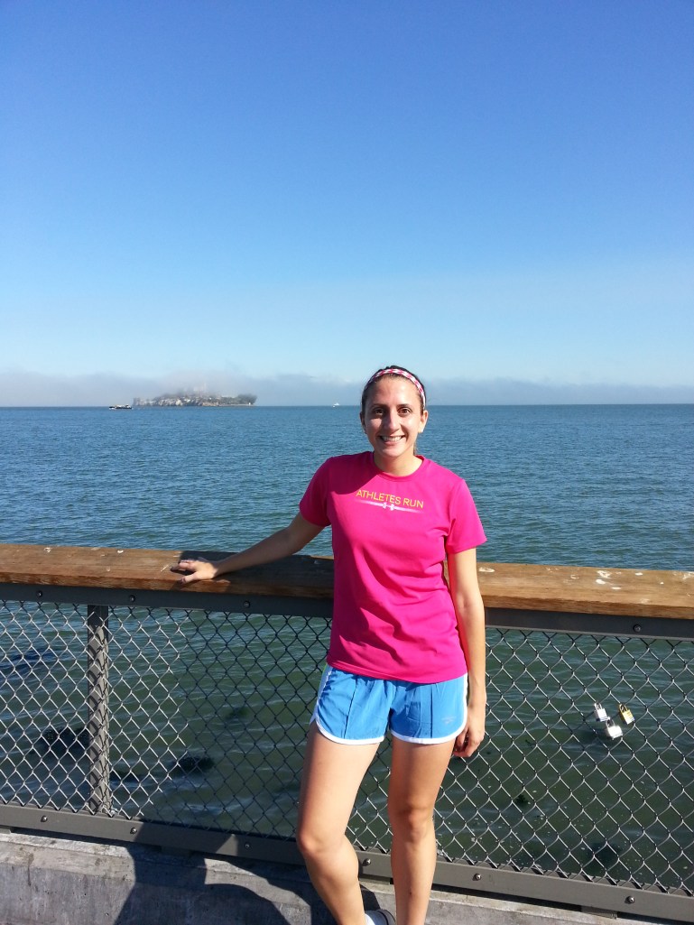 some of my fave running clothes - bright pink shirt, bright blue shorts!