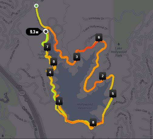 The Hollywood Reservoir ended up being a perfect loop for our 15k in LA - and we found it by just googling running paths.