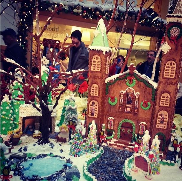 old stone church gingerbread house at botanical gardens