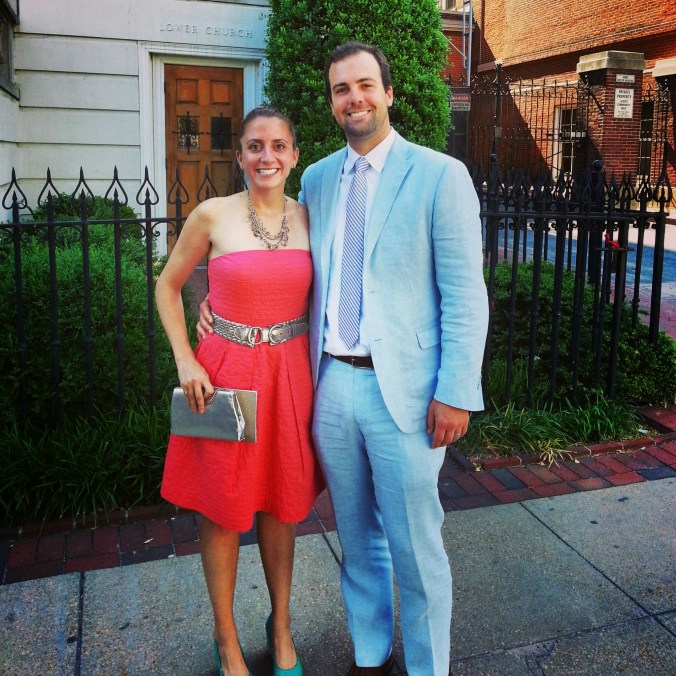 B and me outside the church