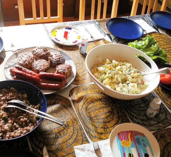Turkey burgers, quinoa and potato salads = perfect summer meal