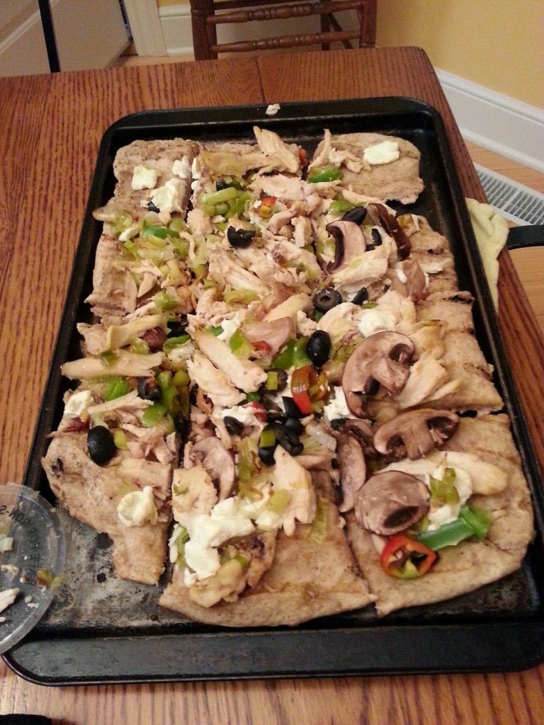 1 of the 3 pizzas we made (and my third meal in a row of pizza)