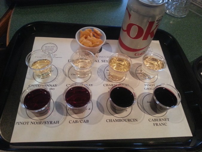 some wine samples. classy with a diet coke, plastic cups and goldfish :)