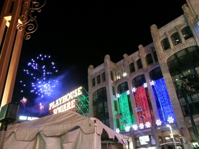 fireworks and a tree lighting