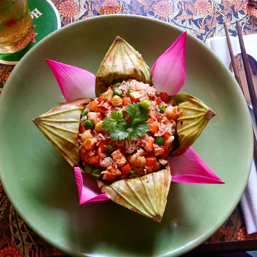 my finished meal - fried rice in a lotus leaf!