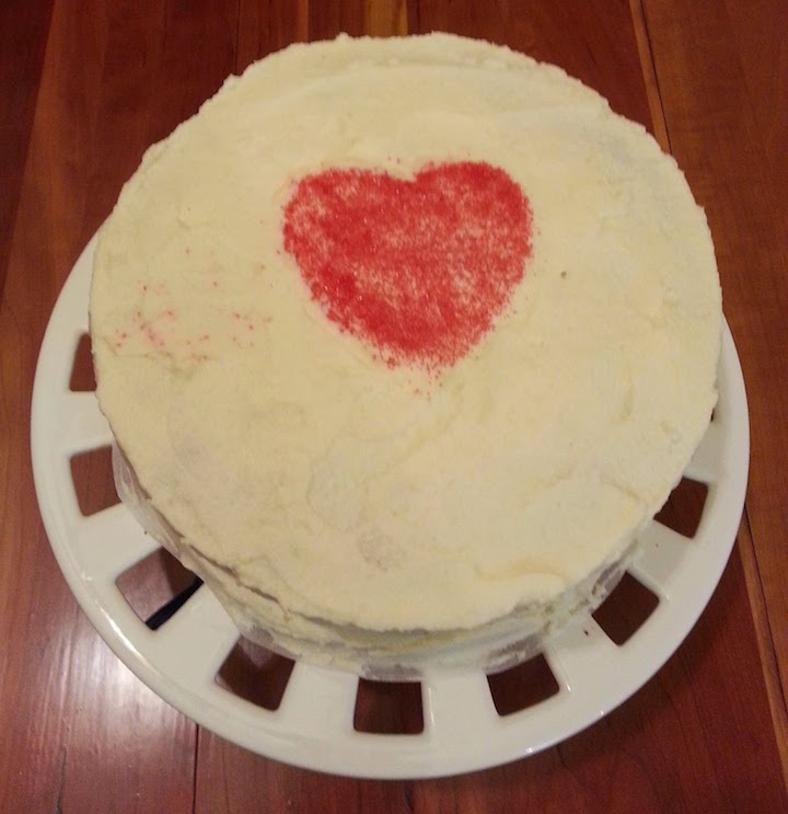 The gorgeous red velvet birthday cake B's mom made