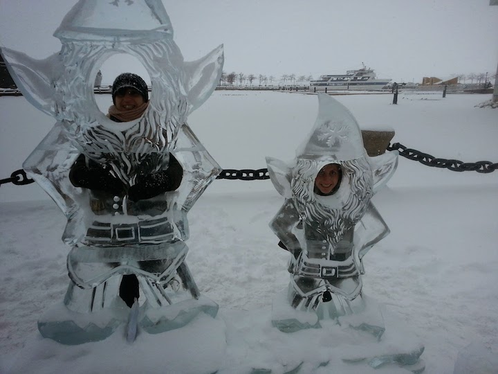 My mom and I goofing around with the ice sculptures
