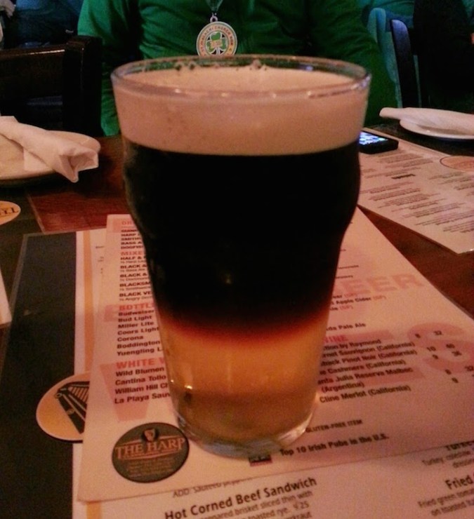 When at an Irish restaurant / bar .... I got a "black velvet" - half guinness, half cider