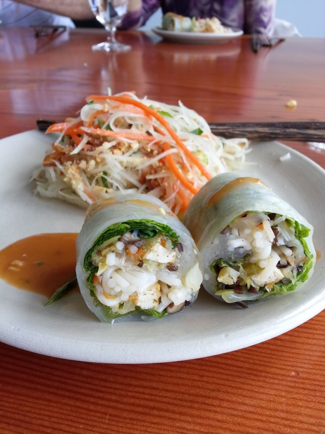 salad and spring rolls