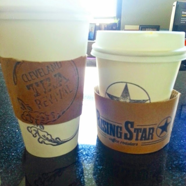 Tea for me and coffee for B!