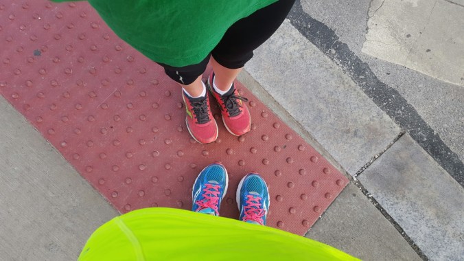 pretending to stand on the finish