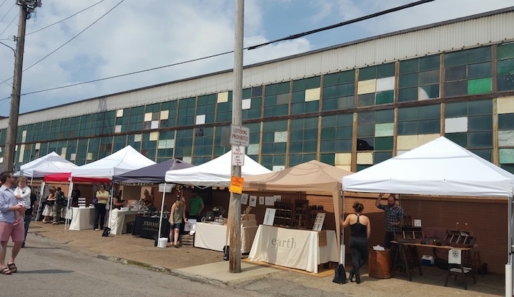 Stands set up in Hingetown for Sunday Market