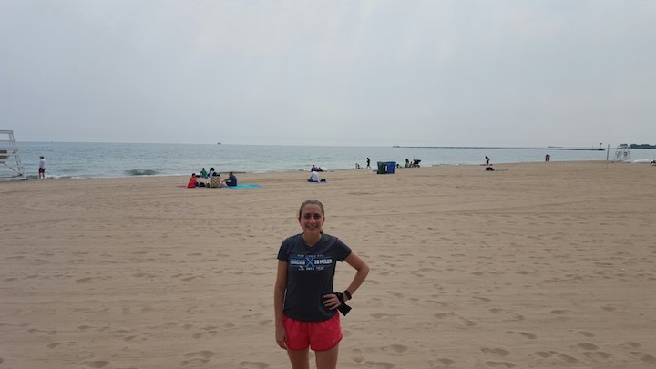 Running along the beach in Chicago