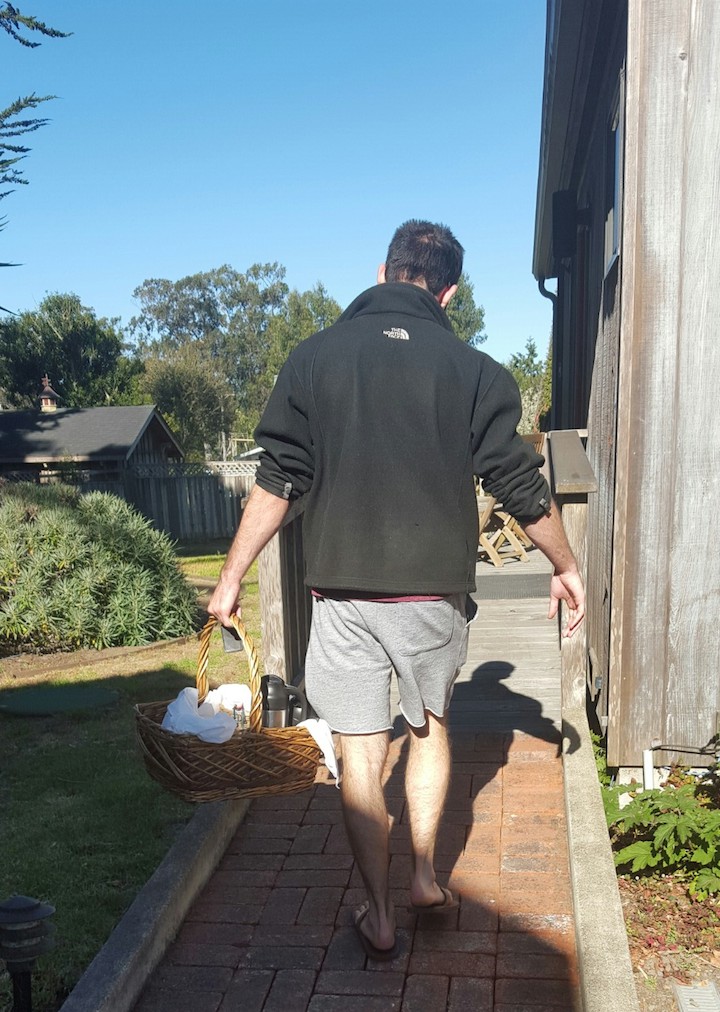 Greg carrying our breakfast basket