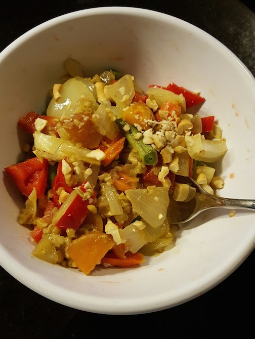 green curry over freekeh