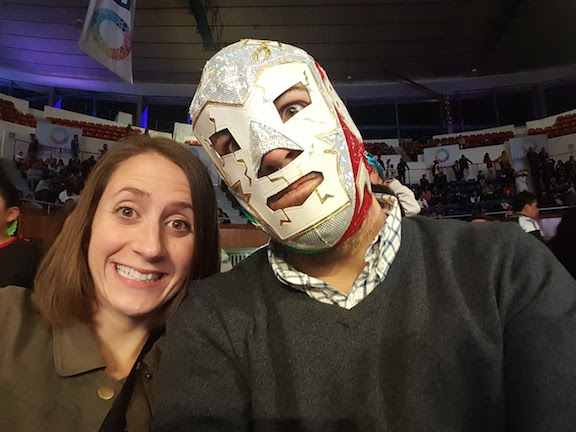 B (in his mask) and me at the fights