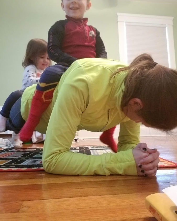 planking, working out, with kids